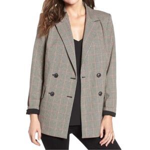 TROUVE Brown Micro Plaid Boyfriend Blazer Size S
